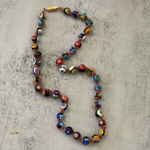 Vintage Murano Mille Fiori 7mm Hand Blown Glass Beads Strand Necklace 18"